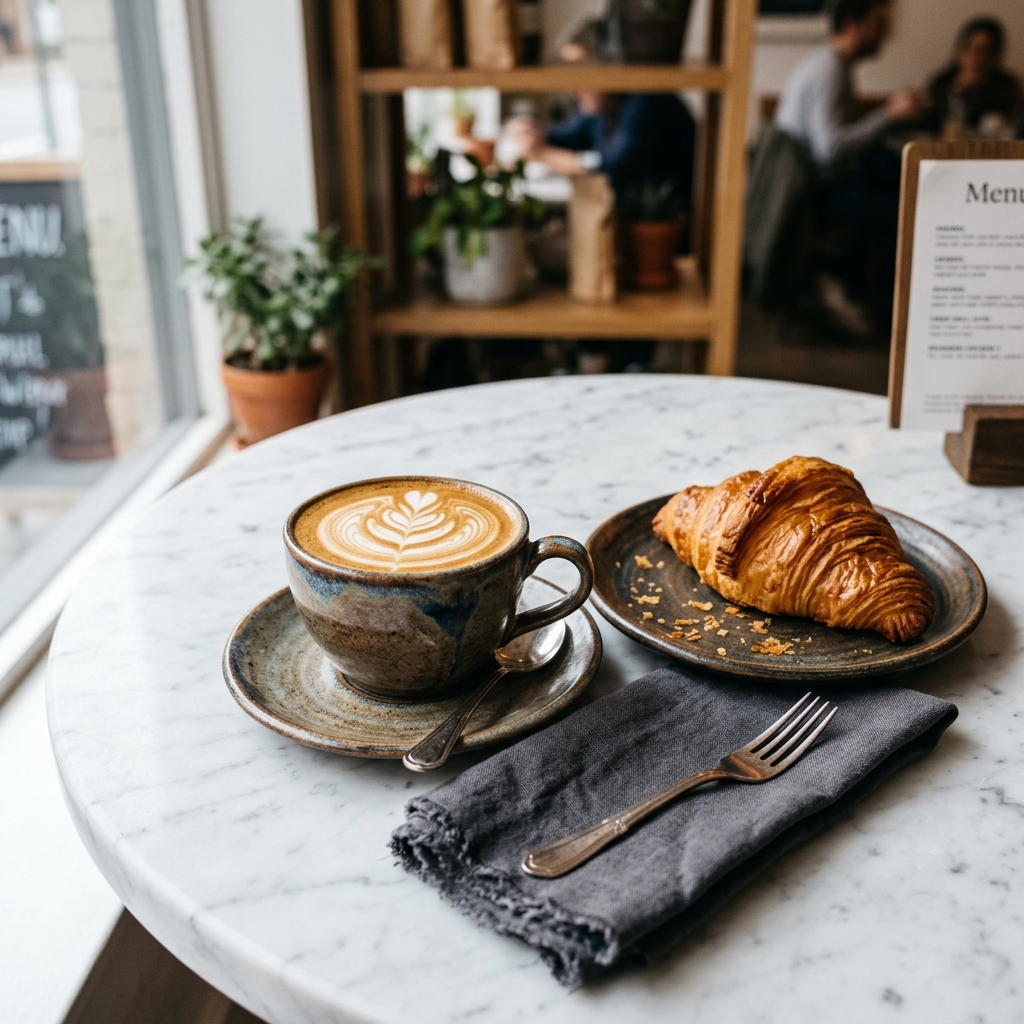 Artisanal latte & fresh croissant